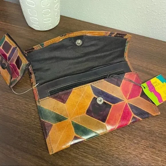 Mediterranean trading co geometric leather wallet and coin pouch two piece set - Picture 11 of 11